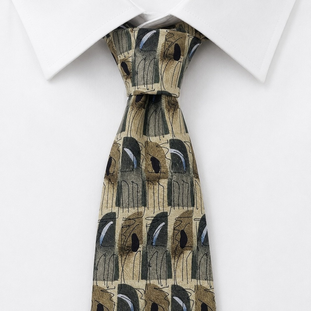 J. Garcia Necktie Mens OS Tan Abstract Northern Lights Silk Vintage 90s Art Tie